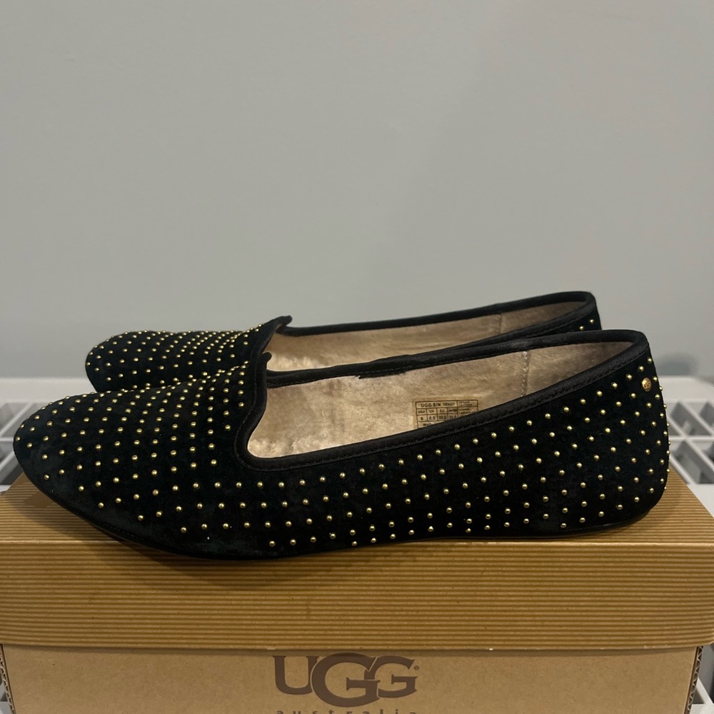 UGG Women's Black Slippers with Gold Studs